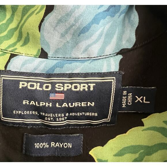 POLO SPORT RALPH LAUREN Men's Floral Hawaiian Tiki Button Front Shirt Top Sz XL - Picture 7 of 10